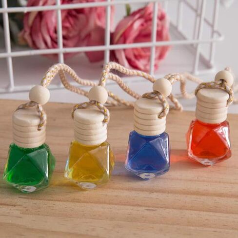 4pcs 8ml Refillable Car Hanging Glass Perfume Bottle Diamond Shaped Pendant Perfume Aromatherapy Bottle Hanging Diffuser Bottle Air Fresher Ornament Vials & 1 Plastic Funnel and 1 Plastic 3ml Dropper in Kuwait