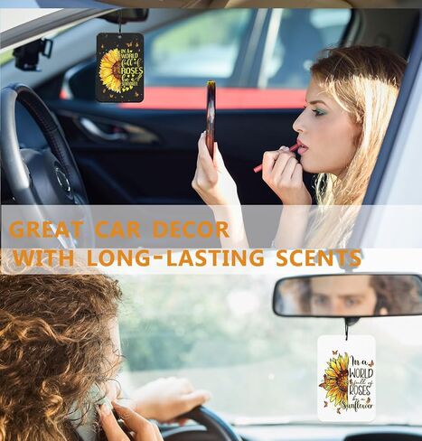 Christian Sunflower Car Air Freshener Hanging 2Pcs Flroal Faith Inspritional Car Accessories Interior, In A World Full of Roses Be a Sunflower Bible Verse Mirror Religious Gifts for Women(Lavender) in Saudi Arabia