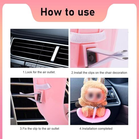 2 PCS Car Labubu Display Seat, Thoughtful Driving Companion Doll Air Conditioning Vent Toy Doll Decorative Ornament, DIY Air Vent Clip Modification Accessories (Pink & Black) in Kuwait