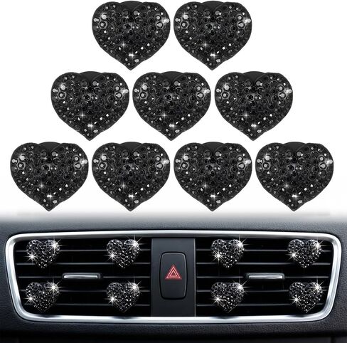 9 Pcs Car Clips for Vents,Bling Heart Air Vent Clips,Heart-Shaped Car Vent Clip with Rhinestone, Rhinestone Diffusers & Cars Interior Decor - Cute Bling Accessories for Women in Saudi Arabia