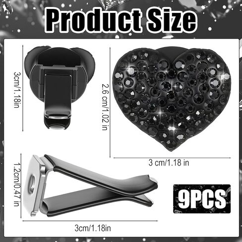 9 Pcs Car Clips for Vents,Bling Heart Air Vent Clips,Heart-Shaped Car Vent Clip with Rhinestone, Rhinestone Diffusers & Cars Interior Decor - Cute Bling Accessories for Women in Saudi Arabia
