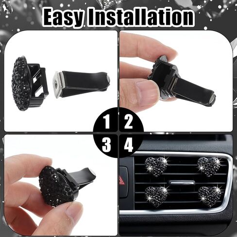9 Pcs Car Clips for Vents,Bling Heart Air Vent Clips,Heart-Shaped Car Vent Clip with Rhinestone, Rhinestone Diffusers & Cars Interior Decor - Cute Bling Accessories for Women in Saudi Arabia