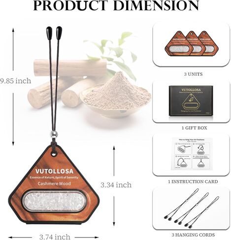 3 Pack Car Air Freshener & Car Deodorizer, Cashmere Wood Scented - Long Lasting Hanging Car Air Fresheners for Women & Men, Car Accessories by VUTOLLOSA in Kuwait
