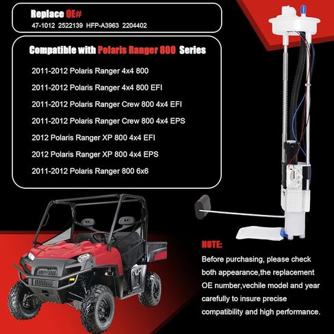 47-1012 2522139 مجموعة نماذج مضخة الوقود الكهربائية المتوافقة مع Polaris Ranger 800/800 EFI/Crew 800 EPS/XP 800، تناسب 800 4X4 / 6X6 2011-2012، استبدل OE # 47-1012 2522139 HFP-A3963 2204402 in Kuwait