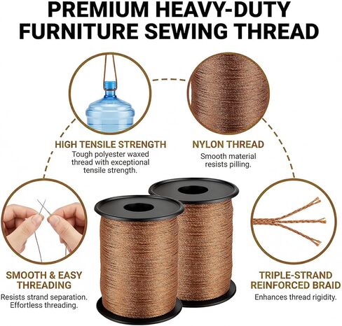 164 Yds Upholstery Thread Nylon Thread Brown Leather Sewing Threads Extra Strong Bonded Upholstery Threads for Sewing Machines Denim Heavy Fabric DIY Crafts in Kuwait