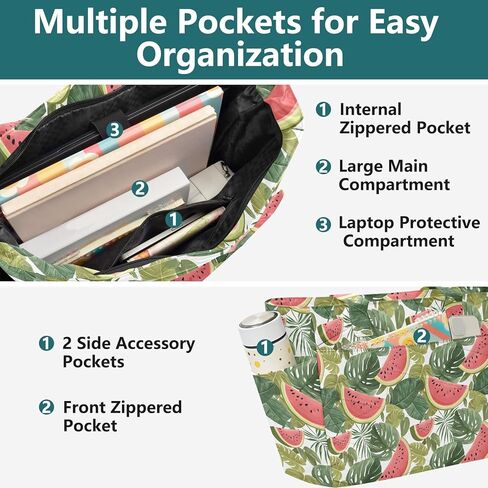 ALAZA Monstera Deliciosa Watermelon Pattern Tote Bag with Laptop Sleeve, Shoulder Bag Handbags Briefcase for Travel, Work, Gym in Kuwait