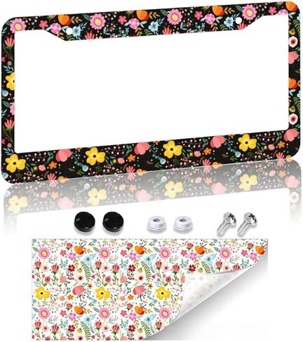 Pink Checkered License Plate Frame - Pink Race Flag License Plate Frame 2 Hole Aluminum Car Accessory 12.3 X 6.3Inch Car Sticker Gift for Men Women in Kuwait