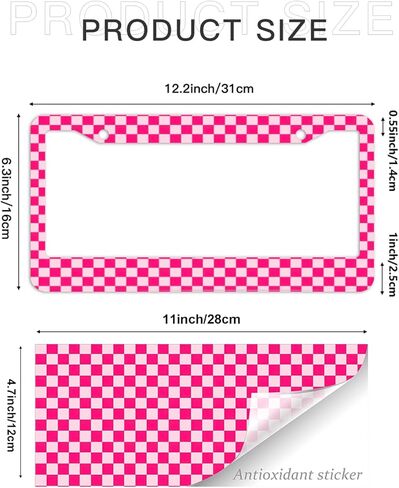 Pink Checkered License Plate Frame - Pink Race Flag License Plate Frame 2 Hole Aluminum Car Accessory 12.3 X 6.3Inch Car Sticker Gift for Men Women in Kuwait