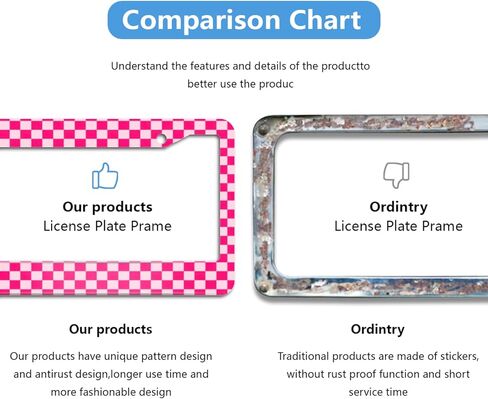 Pink Checkered License Plate Frame - Pink Race Flag License Plate Frame 2 Hole Aluminum Car Accessory 12.3 X 6.3Inch Car Sticker Gift for Men Women in Kuwait