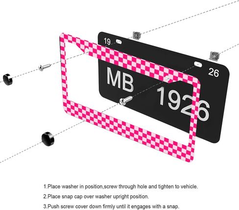 Pink Checkered License Plate Frame - Pink Race Flag License Plate Frame 2 Hole Aluminum Car Accessory 12.3 X 6.3Inch Car Sticker Gift for Men Women in Kuwait