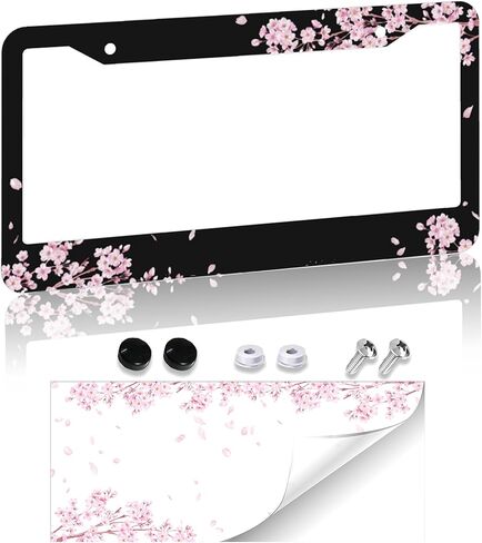 Pink Checkered License Plate Frame - Pink Race Flag License Plate Frame 2 Hole Aluminum Car Accessory 12.3 X 6.3Inch Car Sticker Gift for Men Women in Kuwait