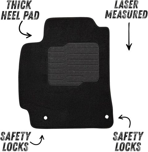 ecoMats Carpet Floor Mats Fit for 2017 to 2020 Hyundai Elantra, with Anti Slip Driver Heel Pad and Safety Locks, Front and Rear Set, Black in Kuwait