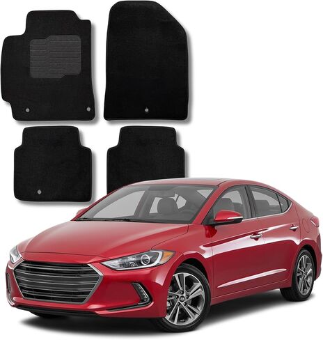 ecoMats Carpet Floor Mats Fit for 2017 to 2020 Hyundai Elantra, with Anti Slip Driver Heel Pad and Safety Locks, Front and Rear Set, Black in Kuwait