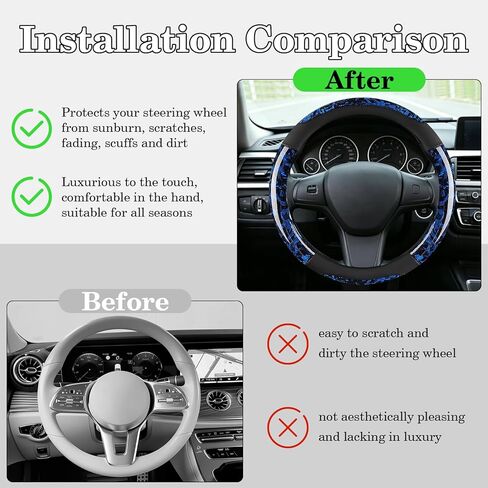 Blue Forged Carbon Crescent Style Leather Steering Wheel Cover, Forged Carbon Leather, Anti-Slip, Breathable, Universal Fit for 14.5–15 in Steering Wheel Cover for Men Women in Kuwait