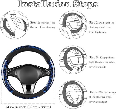 Blue Forged Carbon Crescent Style Leather Steering Wheel Cover, Forged Carbon Leather, Anti-Slip, Breathable, Universal Fit for 14.5–15 in Steering Wheel Cover for Men Women in Kuwait