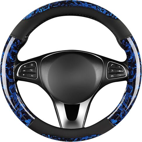 Blue Forged Carbon Crescent Style Leather Steering Wheel Cover, Forged Carbon Leather, Anti-Slip, Breathable, Universal Fit for 14.5–15 in Steering Wheel Cover for Men Women in Kuwait
