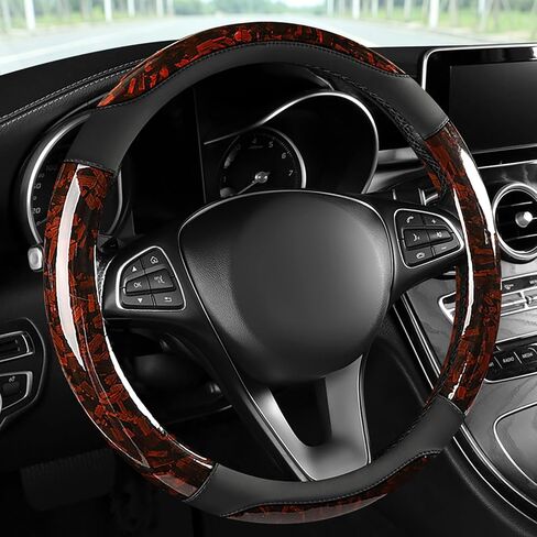 Blue Forged Carbon Crescent Style Leather Steering Wheel Cover, Forged Carbon Leather, Anti-Slip, Breathable, Universal Fit for 14.5–15 in Steering Wheel Cover for Men Women in Saudi Arabia