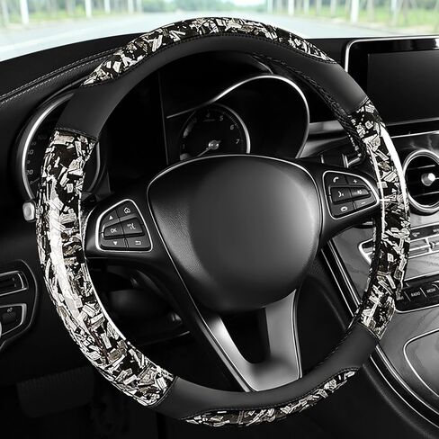 Blue Forged Carbon Crescent Style Leather Steering Wheel Cover, Forged Carbon Leather, Anti-Slip, Breathable, Universal Fit for 14.5–15 in Steering Wheel Cover for Men Women in Kuwait