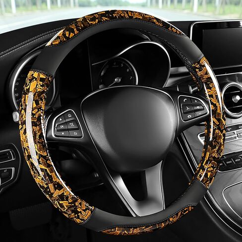 Blue Forged Carbon Crescent Style Leather Steering Wheel Cover, Forged Carbon Leather, Anti-Slip, Breathable, Universal Fit for 14.5–15 in Steering Wheel Cover for Men Women in Kuwait