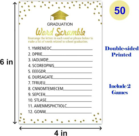 Graduation Party Word Scramble Game Cards, Games Activities and College Party Decorations(50 pack) in Saudi Arabia