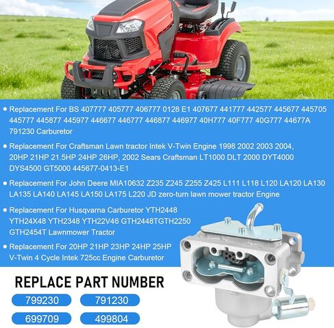 مكربن ​​791230 متوافق مع محرك V-Twin 20-25HP، بديل لـ BS 407777 405777 406777 John Deere MIA1063 L120 L120 LA150، استبدل 799230 699709 499804 in Kuwait