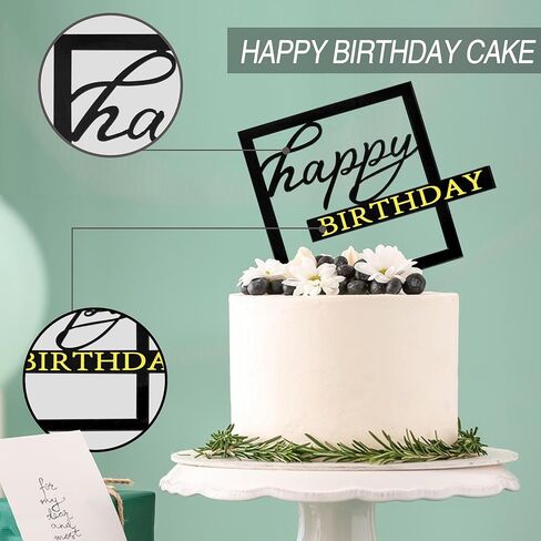 24 PCS Black Happy Birthday Cake Toppers Mirror Acrylic Side Cake Decorations 8 Styles in Saudi Arabia