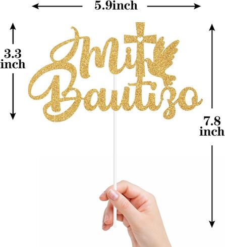 Mi Bautizo Cake Topper, Spanish Baptism Cake Decor, First Holy Communion, Christening/Baby Shower/Baby 1st Birthday Party Decorations - Gold Glitter in Kuwait