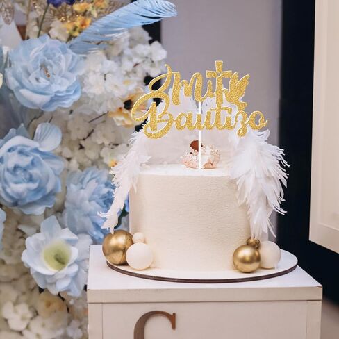 Mi Bautizo Cake Topper, Spanish Baptism Cake Decor, First Holy Communion, Christening/Baby Shower/Baby 1st Birthday Party Decorations - Gold Glitter in Kuwait