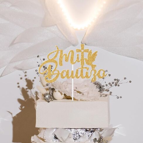 Mi Bautizo Cake Topper, Spanish Baptism Cake Decor, First Holy Communion, Christening/Baby Shower/Baby 1st Birthday Party Decorations - Gold Glitter in Kuwait