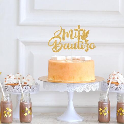 Mi Bautizo Cake Topper, Spanish Baptism Cake Decor, First Holy Communion, Christening/Baby Shower/Baby 1st Birthday Party Decorations - Gold Glitter in Kuwait