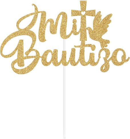 Mi Bautizo Cake Topper, Spanish Baptism Cake Decor, First Holy Communion, Christening/Baby Shower/Baby 1st Birthday Party Decorations - Gold Glitter in Kuwait