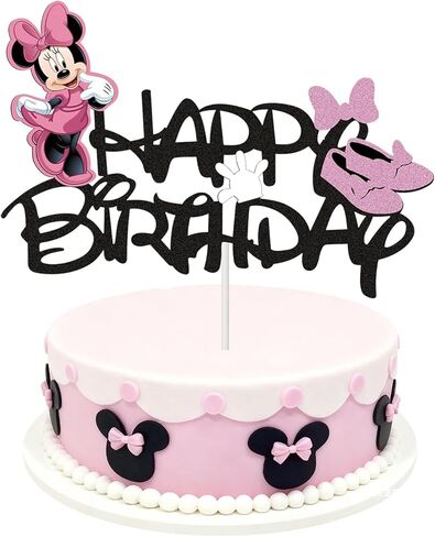Pink Mouse Cake Topper Cute Cake Decoration With Pink Bow Birthday Glitter Cake Toppers Cartoon Mouse Celebration Cake Decorations Kids Cartoon Birthday Baby Shower Party Supplies in Kuwait