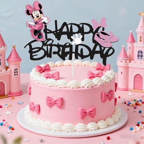 Pink Mouse Cake Topper Cute Cake Decoration With Pink Bow Birthday Glitter Cake Toppers Cartoon Mouse Celebration Cake Decorations Kids Cartoon Birthday Baby Shower Party Supplies in Kuwait