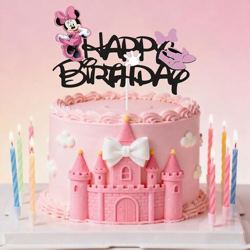 Pink Mouse Cake Topper Cute Cake Decoration With Pink Bow Birthday Glitter Cake Toppers Cartoon Mouse Celebration Cake Decorations Kids Cartoon Birthday Baby Shower Party Supplies in Kuwait