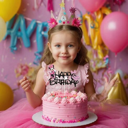 Pink Mouse Cake Topper Cute Cake Decoration With Pink Bow Birthday Glitter Cake Toppers Cartoon Mouse Celebration Cake Decorations Kids Cartoon Birthday Baby Shower Party Supplies in Kuwait
