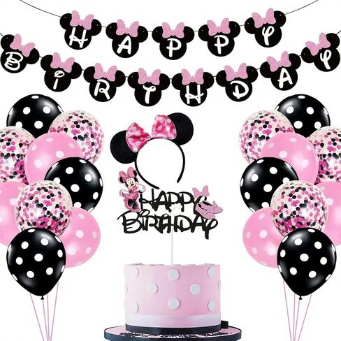 Pink Mouse Cake Topper Cute Cake Decoration With Pink Bow Birthday Glitter Cake Toppers Cartoon Mouse Celebration Cake Decorations Kids Cartoon Birthday Baby Shower Party Supplies in Kuwait