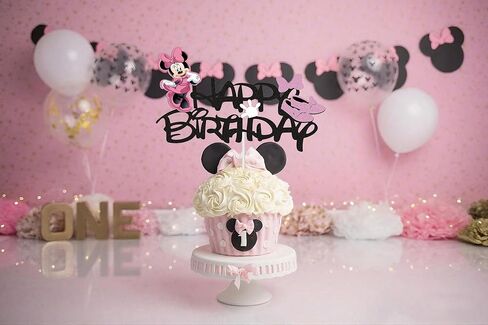 Pink Mouse Cake Topper Cute Cake Decoration With Pink Bow Birthday Glitter Cake Toppers Cartoon Mouse Celebration Cake Decorations Kids Cartoon Birthday Baby Shower Party Supplies in Kuwait