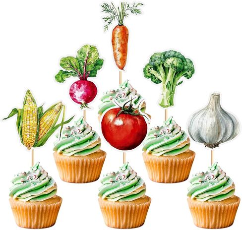 30Pcs Vegetables Cupcake Toppers Carrots Radishes Tomato Corn Broccoli Garlic Cupcake Picks for Baby Shower Locally Grown Birthday Cupcake Decorations Farm Garden Party Supplies in Kuwait