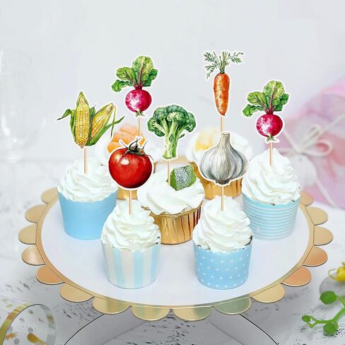 30Pcs Vegetables Cupcake Toppers Carrots Radishes Tomato Corn Broccoli Garlic Cupcake Picks for Baby Shower Locally Grown Birthday Cupcake Decorations Farm Garden Party Supplies in Kuwait