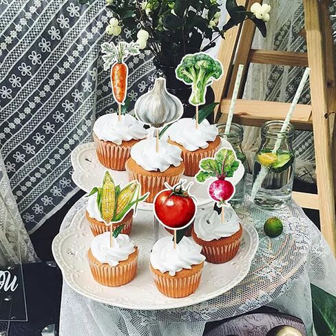 30Pcs Vegetables Cupcake Toppers Carrots Radishes Tomato Corn Broccoli Garlic Cupcake Picks for Baby Shower Locally Grown Birthday Cupcake Decorations Farm Garden Party Supplies in Kuwait