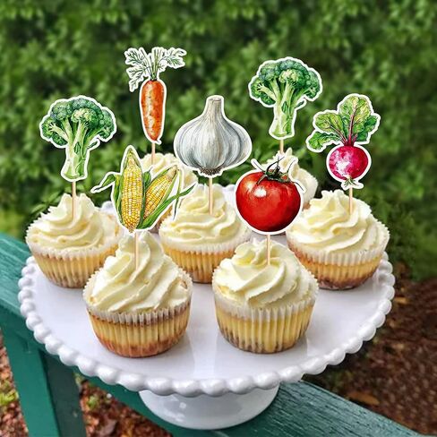 30Pcs Vegetables Cupcake Toppers Carrots Radishes Tomato Corn Broccoli Garlic Cupcake Picks for Baby Shower Locally Grown Birthday Cupcake Decorations Farm Garden Party Supplies in Kuwait