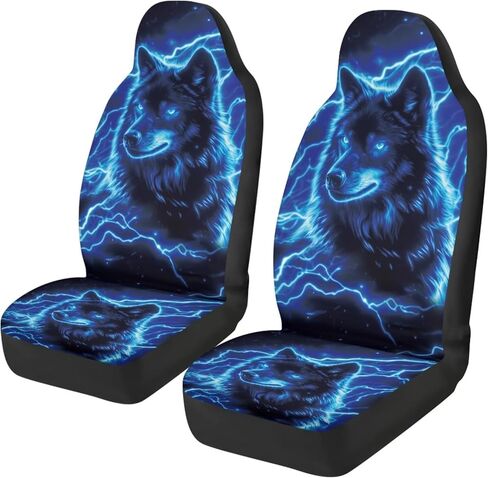 Cool Wolf Car Seat Covers 2 Pcs Stretch Polyester Fabric Cover Breathable Car Seat Cover Easy Installation Universal Size Fit for Most Cars SUVs in Saudi Arabia