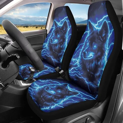 Cool Wolf Car Seat Covers 2 Pcs Stretch Polyester Fabric Cover Breathable Car Seat Cover Easy Installation Universal Size Fit for Most Cars SUVs in Saudi Arabia