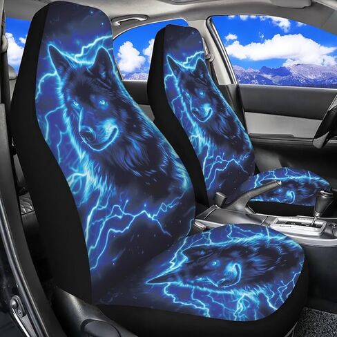 Cool Wolf Car Seat Covers 2 Pcs Stretch Polyester Fabric Cover Breathable Car Seat Cover Easy Installation Universal Size Fit for Most Cars SUVs in Saudi Arabia