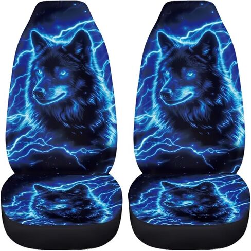 Cool Wolf Car Seat Covers 2 Pcs Stretch Polyester Fabric Cover Breathable Car Seat Cover Easy Installation Universal Size Fit for Most Cars SUVs in Saudi Arabia