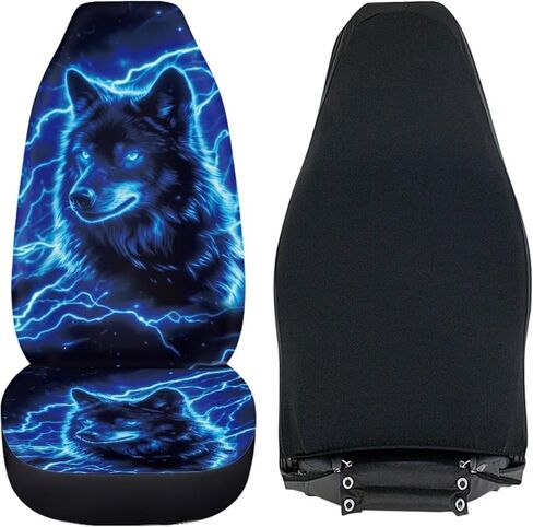 Cool Wolf Car Seat Covers 2 Pcs Stretch Polyester Fabric Cover Breathable Car Seat Cover Easy Installation Universal Size Fit for Most Cars SUVs in Saudi Arabia