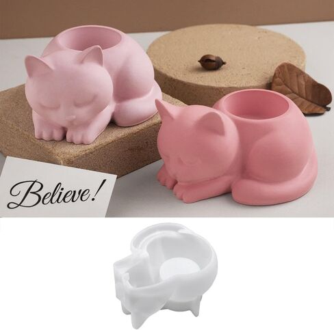 3D Cat Candle Holder Silicone Mold Candlestick Jar Cup Silicone Mould Animal Shaped Storage Box Molds Home Decoration in Kuwait