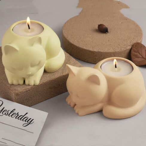 3D Cat Candle Holder Silicone Mold Candlestick Jar Cup Silicone Mould Animal Shaped Storage Box Molds Home Decoration in Kuwait