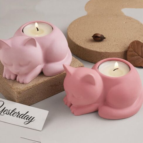 3D Cat Candle Holder Silicone Mold Candlestick Jar Cup Silicone Mould Animal Shaped Storage Box Molds Home Decoration in Kuwait