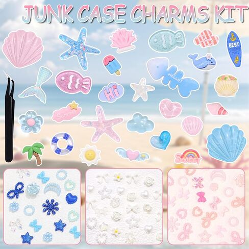 BELICEY Blue Pink Junk Case Charms Cute Beachy Junk Case Kit Ocean Theme Starfish Seashell Phone Cases Charms for Summer Customizing DIY Craft Accessories in Saudi Arabia